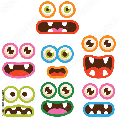 Cute monsters eyes and mouth vector illustration isolated on white background