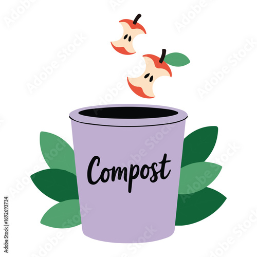 Organic waste composting bin with food leftovers zero waste concept vector