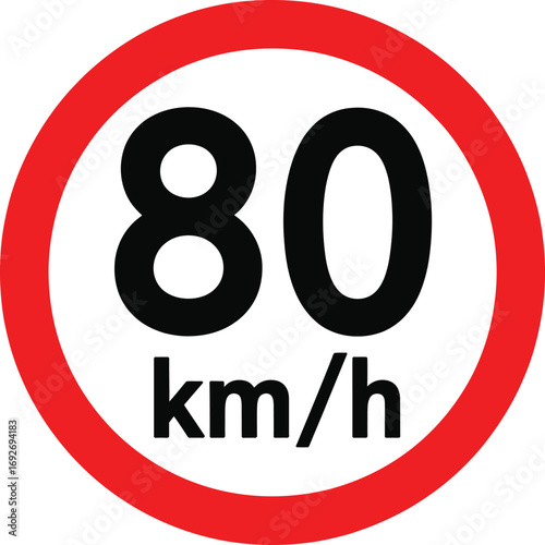 Speed Limit Sign Indicating Eighty Kilometers Per Hour for Road Safety and Traffic Regulations Governing Vehicular Speeds on Public Roads a Universal Symbol Promoting Responsible Driving