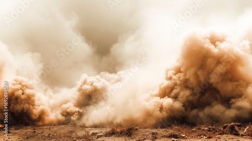 Military background with smoke and dust cloud rising in a dramatic display