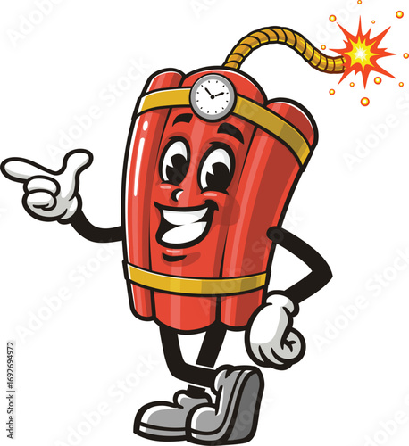 TNT dynamite mascot cartoon smiling with an idea
