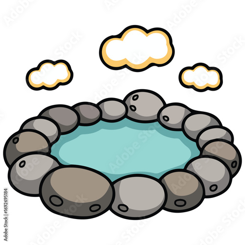 Japanese openair bath bucket used bath vector illustration main lines included