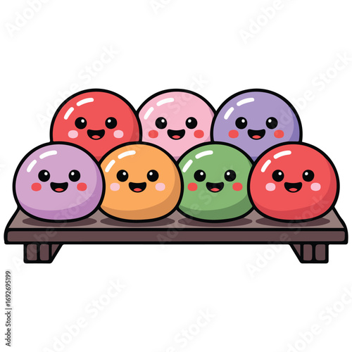 Wood background mochi character design wallpaper free space text vector isolated