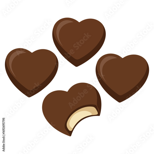Delicious heart shaped chocolate cake with vanilla cream center vector illustration