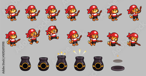 Pirate Dog & Cannon Game Sprite Sheets