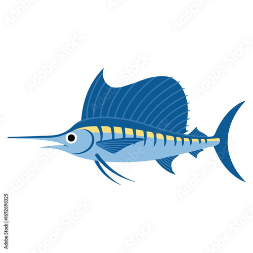Cartoon style swordfish marine animal isolated vector illustration on white background