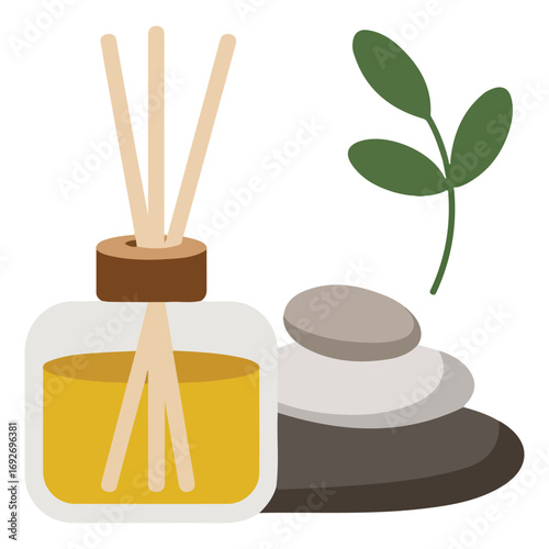 Aromatherapy set with essential oil diffuser and bottles isolated vector illustration on white background