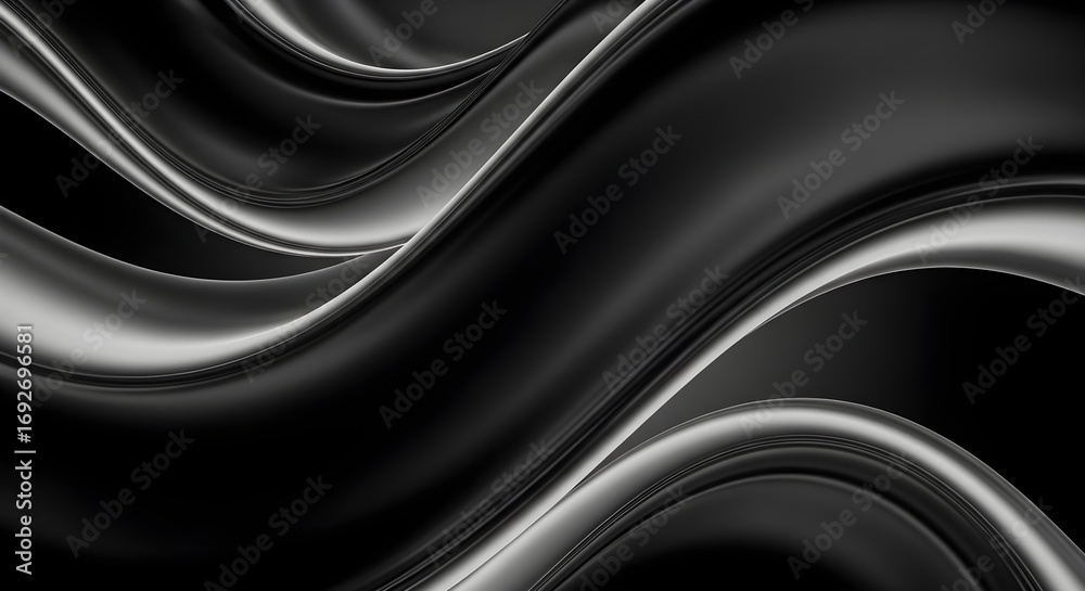 Fototapeta premium Smooth flowing dark gray metallic curves create a luxurious abstract with subtle highlights