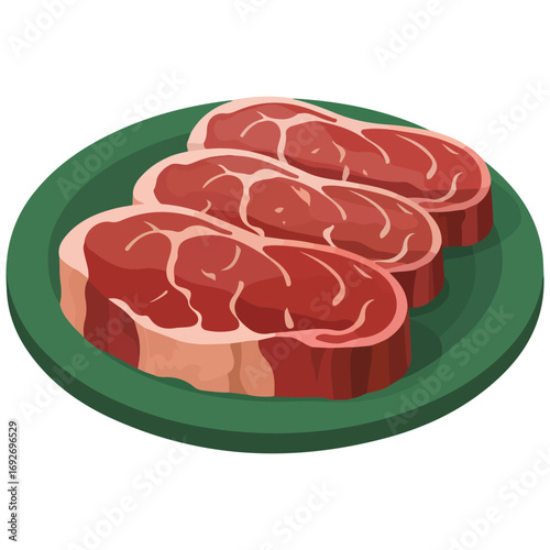 Juicy meat fillet slice displayed on wood isolated vector illustration on white background