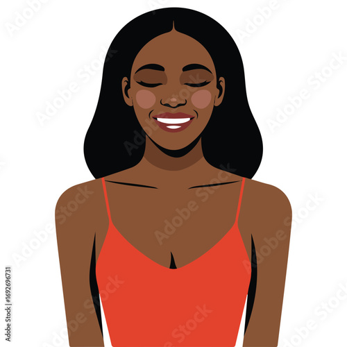Beautiful black woman with natural curls isolated vector illustration on white background