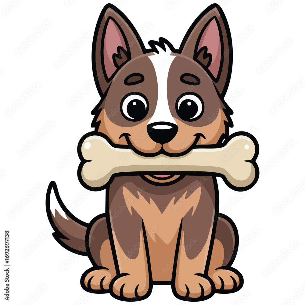 Fototapeta premium Cute dog chewing on a bone pet toy isolated vector illustration on white background