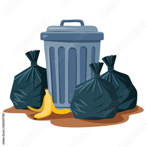 Metal dumpster full of unsorted decaying trash isolated vector illustration on white background