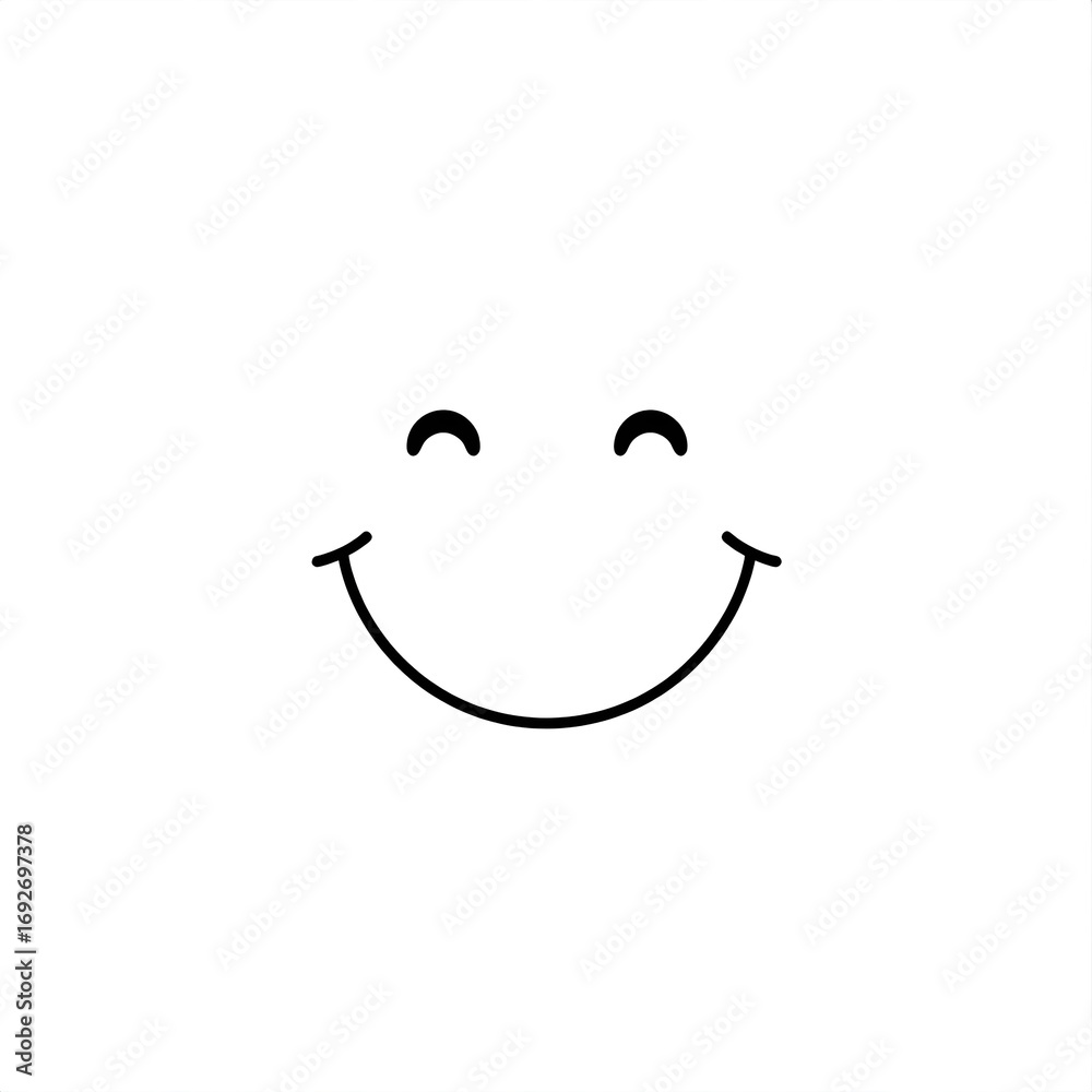 Obraz premium Simple Happy Face Icon: Minimalist Black Line Art, Positive Mood, Vector Illustration.