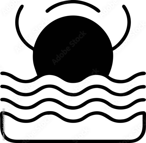 Sunrise Over the Water A Minimalist Design of Ocean Waves and the Sun.