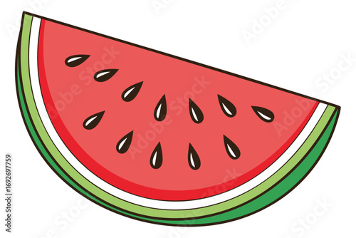 Slice of Watermelon with Seeds and Green Rind on White Background fruit food