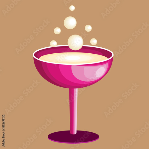 Pink Champagne Glass with Bubbles