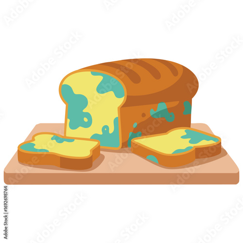 Stale bread on wooden cutting board isolated vector illustration on white background