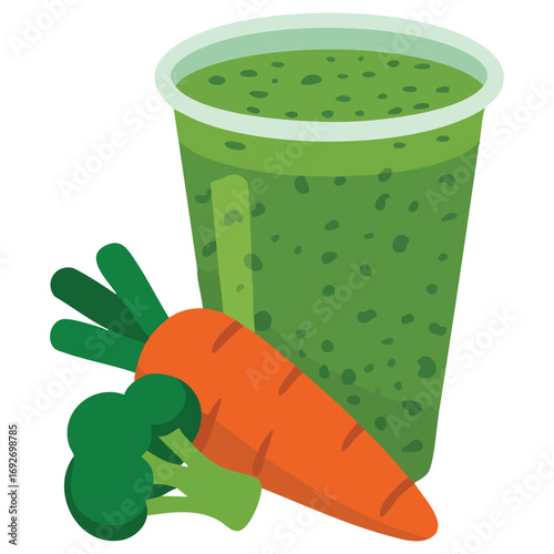 Cartoon green smoothie organic drink isolated vector illustration on white background