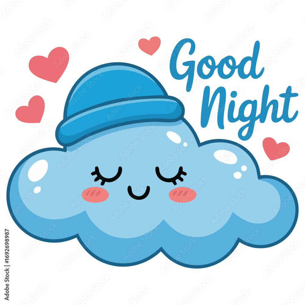 Fototapeta premium Sleeping cloud with night cap illustration isolated vector illustration on white background