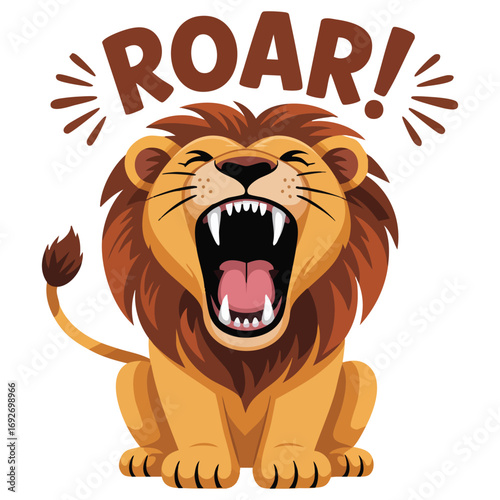Roaring lion character modern flat design isolated vector illustration on white background