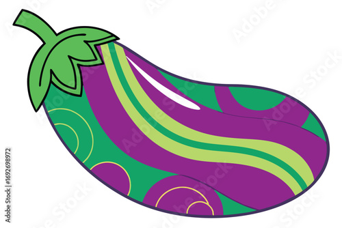 Stylized Aubergine with Green and Purple Abstract Patterns eggplant vegetable