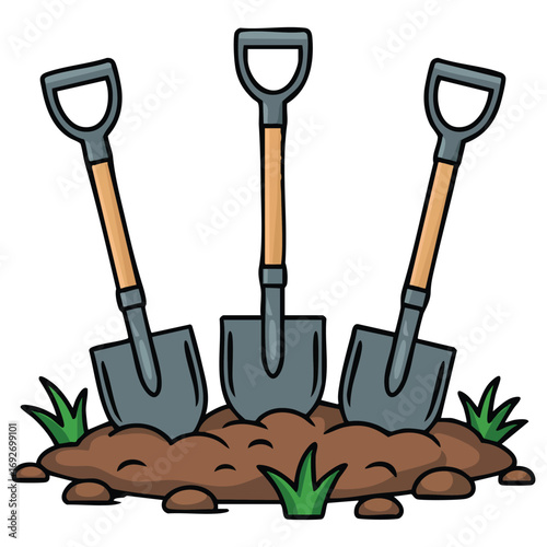Garden spade with soil landscaping work isolated vector illustration on white background