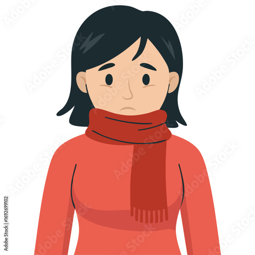Sick girl with scarf feeling chills isolated vector illustration on white background