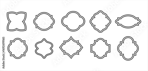 Mediterranean vintage outline editable stroke frame ornate border vector illustration. Decorative classic blue traditional motif.