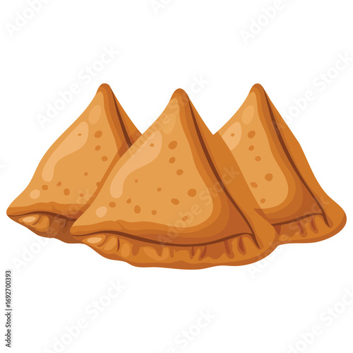 Samosa snack with coriander leaves isolated vector illustration on white background