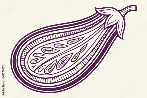 Stylized eggplant with intricate patterns and purple outlines aubergine vegetable