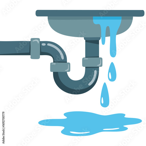 Blockage of pipe sink plumbing isolated vector illustration on white background