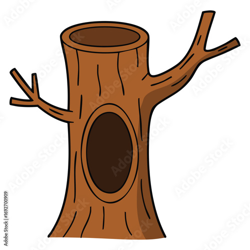 Wood with tree hollow isolated vector illustration on white background
