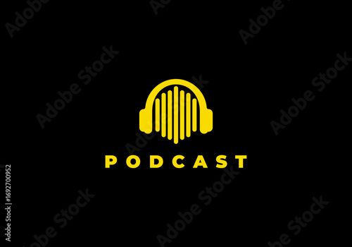 audio podcast technology inside headset logo vector illustration