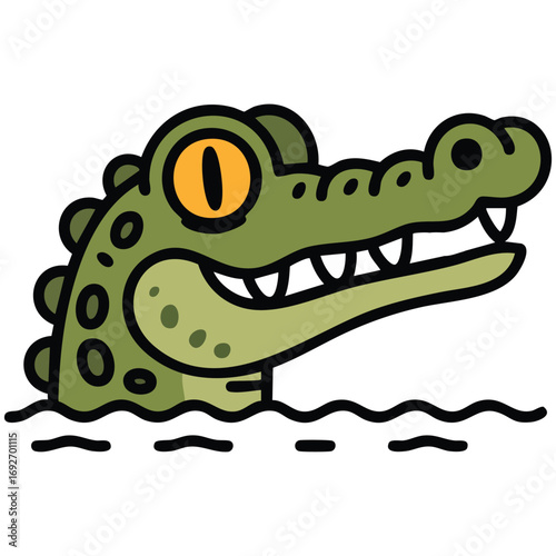 Cartoon floating crocodile head isolated vector illustration on white background