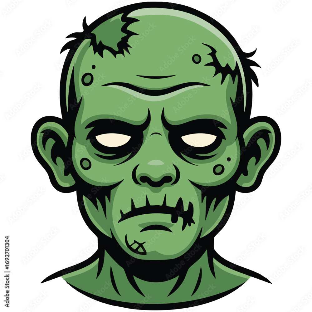 Obraz premium Zombie head cartoon character isolated vector illustration on white background
