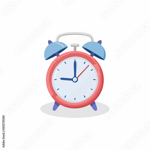 Simple Cute Cartoon Style Alarm Clock with Bell Illustration