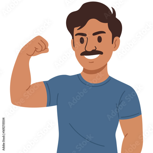 Male flexing arm muscle isolated vector illustration on white background