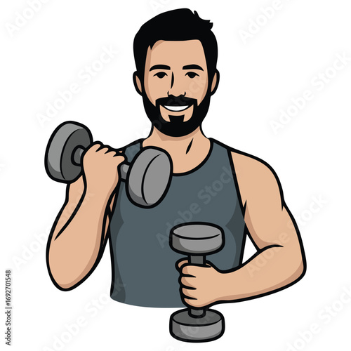 Athlete showing thumbs up with weights isolated vector illustration on white background