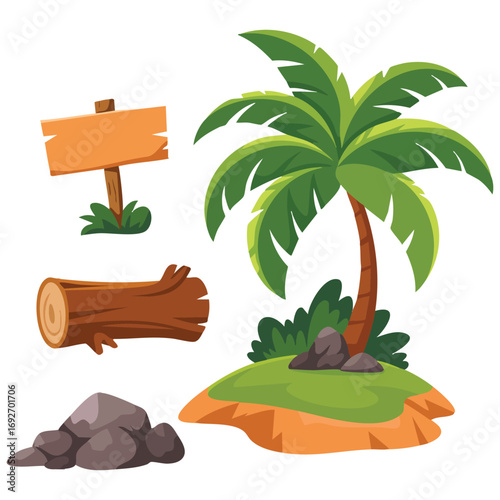 Vector tree wood sign fence isolated vector illustration on white background