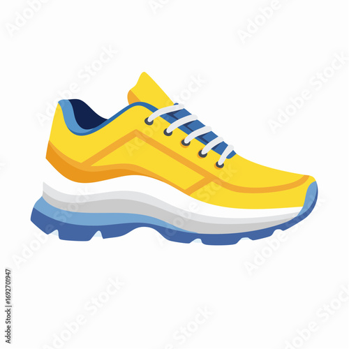 Modern Flat Style Running Shoe Illustration with Yellow and Blue Design