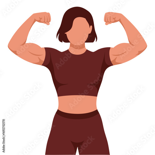 Female bodybuilder fitness model illustration isolated vector illustration on white background