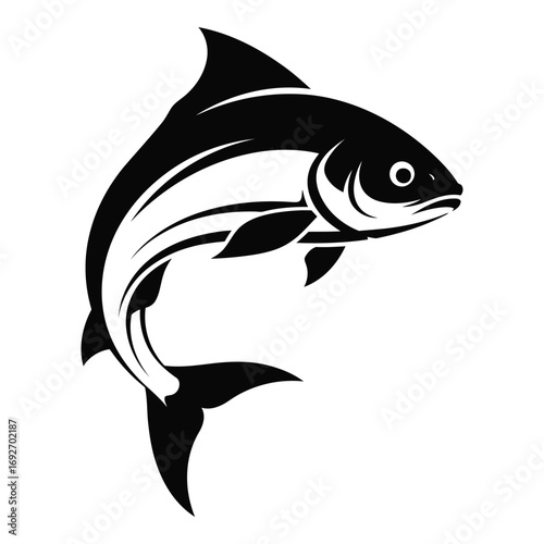 Vector art of stylized black fish jumping