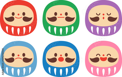 いろいろな表情のだるまのイラスト