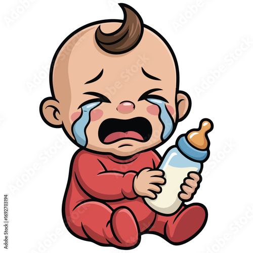 Cartoon cry baby character vector isolated vector illustration on white background