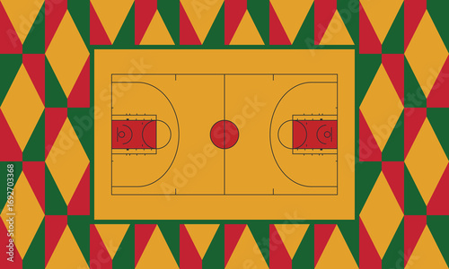 Basketball Court. Basketball design. Street sport art. Game Day. Basketball playoff. Final games. Team championship. Ball for Basketball. Sport creative poster. Modern graphic. Vector wallpaper