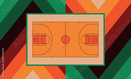 Basketball Court. Basketball design. Street sport art. Game Day. Basketball playoff. Final games. Team championship. Ball for Basketball. Sport creative poster. Modern graphic. Vector wallpaper