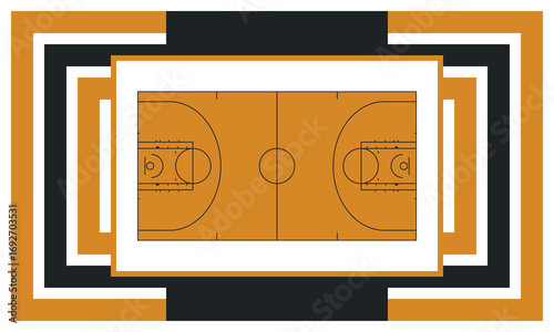 Basketball Court. Basketball design. Street sport art. Game Day. Basketball playoff. Final games. Team championship. Ball for Basketball. Sport creative poster. Modern graphic. Vector wallpaper