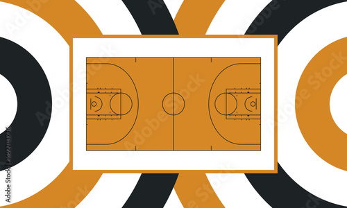 Basketball Court. Basketball design. Street sport art. Game Day. Basketball playoff. Final games. Team championship. Ball for Basketball. Sport creative poster. Modern graphic. Vector wallpaper