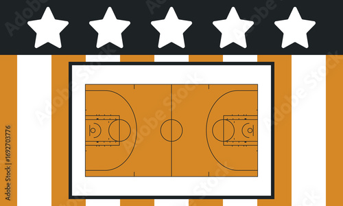 Basketball Court. Basketball design. Street sport art. Game Day. Basketball playoff. Final games. Team championship. Ball for Basketball. Sport creative poster. Modern graphic. Vector wallpaper