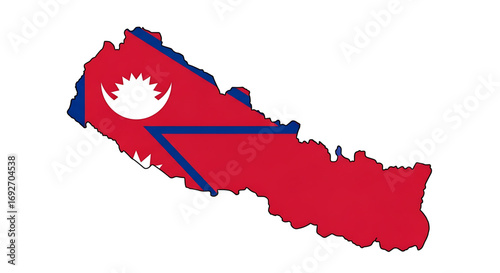 Vector map of Nepal with national flag overlay in accurate colors, clean and scalable flat design isolated on white background, perfect for educational resources, global presentations.